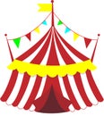 Brightly colored circus tent on a white background.